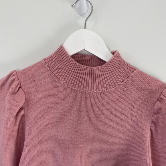 WAYF Pink Lola Dusty Puff Sleeve Mock Neck Sweater Night Out Dress - Picture 4 of 6